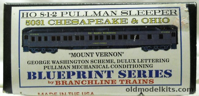 Branchline Trains 1/87 Blueprint Series HO Heavyweight Passenger Car 8-1-2 Pullman Sleeper Chesapeake & Ohio (C&O) 'Mount Vernon' 1940s/1950s, 5031 plastic model kit